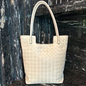 Large Beige Woven Tote/Shoulder Bag Geniun Leather